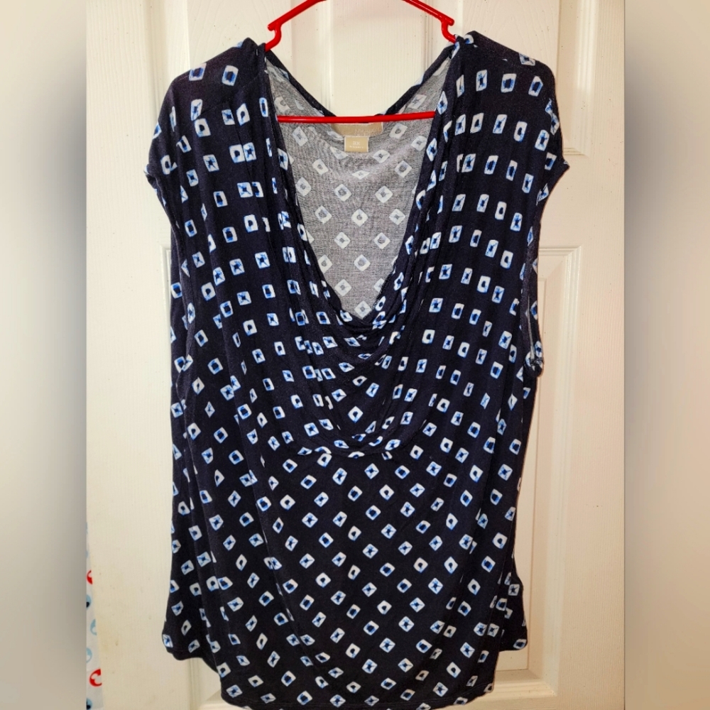 Michael Kors Blue Print Cowl Drape Shirt